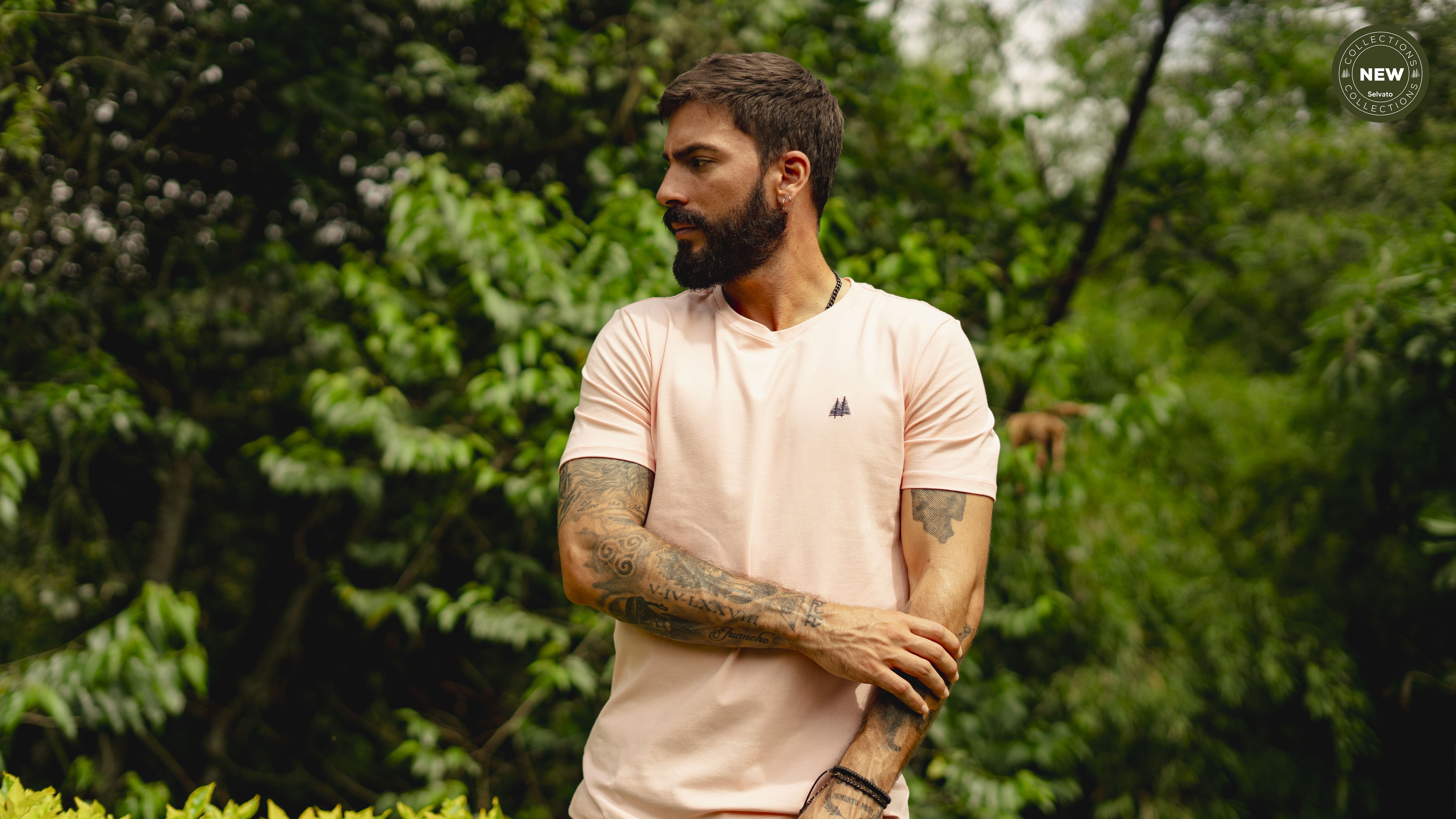 Camiseta para Hombre Cuello Redondo Rosado 95% algodón