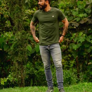 Camiseta para Hombre Cuello Redondo Verde Militar 95% Algodon