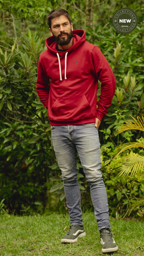 Hoodie Hombre Rojo en 100% algodón Perchado