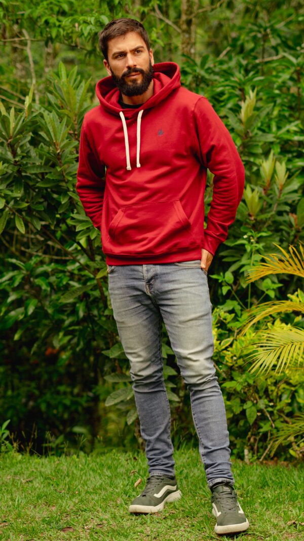 Hoodie Hombre Rojo en 100% algodón Perchado - Image 2