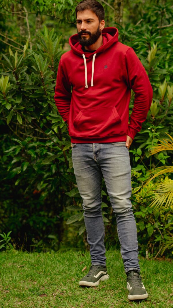 Hoodie Hombre Rojo en 100% algodón Perchado - Image 3